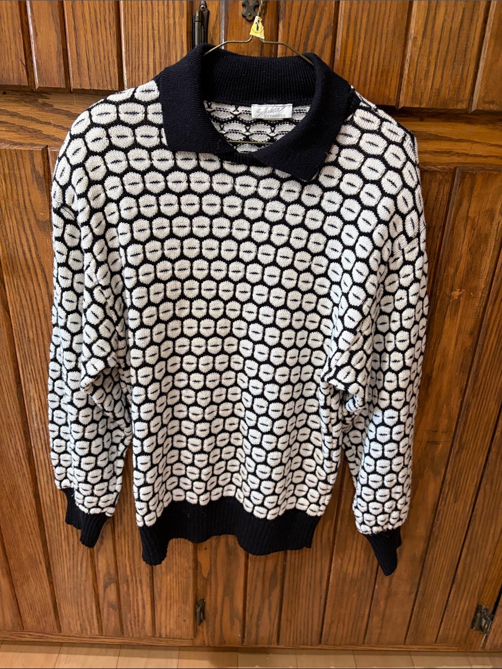 Black & White Geometric Knit Polo Sweater women’s size M